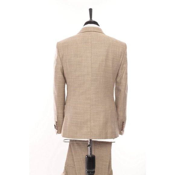 Derman Double Breasted Ecru Patterned Fabric 3 Pieces Suit - Picture 5 of 5